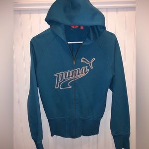 EUC Vtg Puma Zip-Up Jacket Women’s S Long Stretchy Cuffs Track Sweatshirt Hoodie